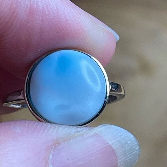 Larimar S925 sterling silver adjustable ring 10mm natural stone crystal NEW - Picture 10 of 14